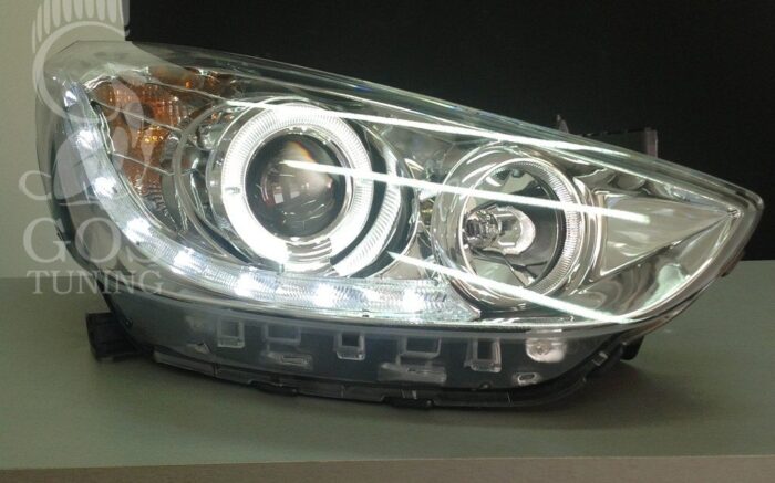 Альтернативная оптика, передние светодиодные фары «Angel Eyes»  (Хром) для Hyundai Solaris Альтернативная оптика, передние светодиодные фары «Angel Eyes» (Хром) для Hyundai Solaris