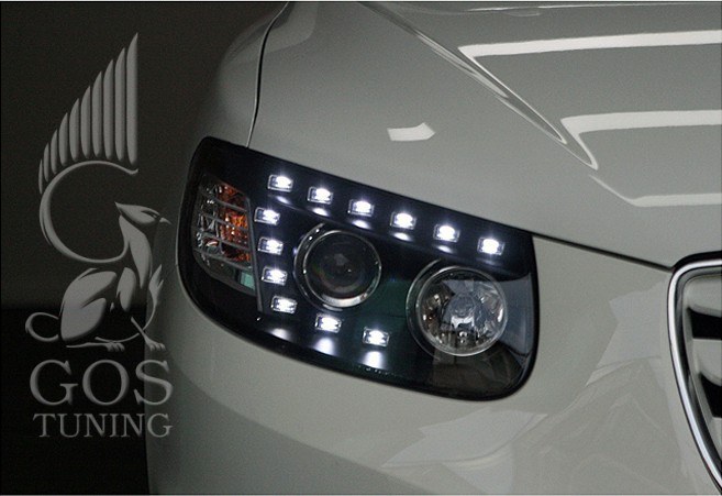 Передняя альтернативная оптика «AUDI Q7 Style» для Хендай Санта Фе 2006-