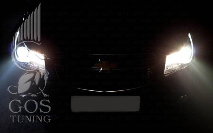 Передняя альтернативная оптика «Audi Style Black» на Chevrolet Cruze Передняя альтернативная оптика «Audi Style Black» на Chevrolet Cruze