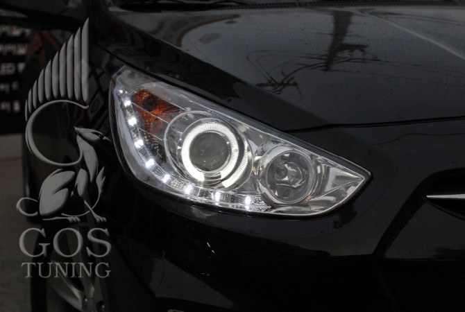 Фары Hyundai Solaris Chrome / Хендай Солярис оптика Angel Eyes
