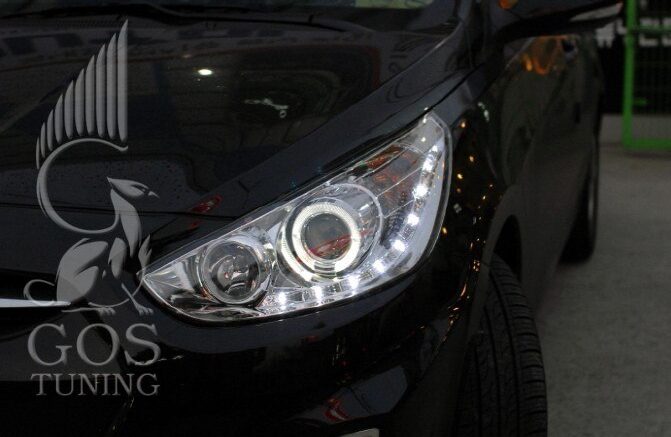 Фары Hyundai Solaris Chrome / Хендай Солярис оптика Angel Eyes