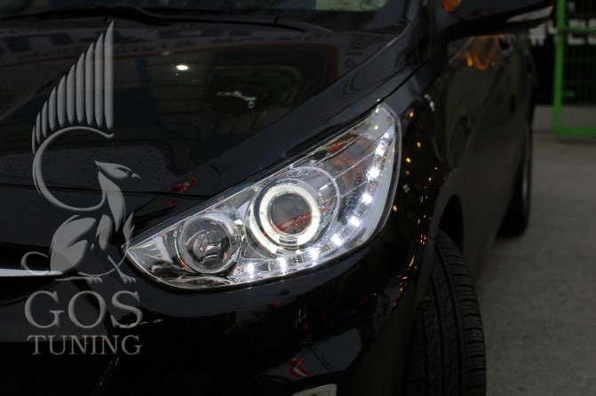 Фары Hyundai Solaris Chrome / Хендай Солярис оптика Angel Eyes