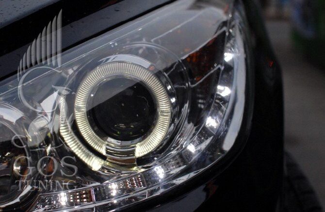 Альтернативная оптика, передние светодиодные фары «Angel Eyes»  (Хром) для Hyundai Solaris Альтернативная оптика, передние светодиодные фары «Angel Eyes» (Хром) для Hyundai Solaris
